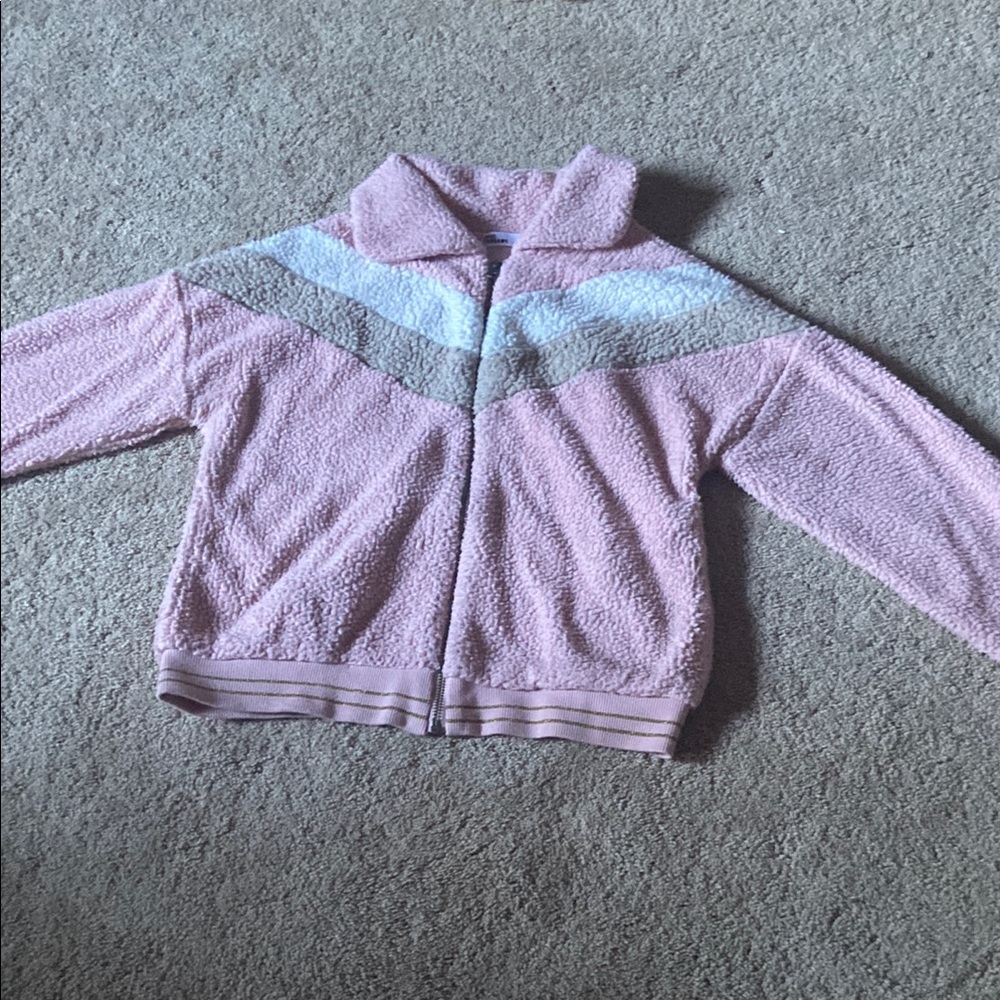 Pink Sherpa Jacket with Stripes